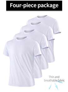 4 Stück/Set Herren ultradünne atmungsaktive Sport Kurzarm T-Shirts, leichte aktive Oberteile, Rundhalsausschnitt, geeignet für Laufen, Fitness, Training, Frühling/Sommer