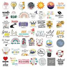 50 piezas de pegatinas impermeables de grafiti de estilo español de la biblia para decoración personalizada DIY de maleta, guitarra, cuaderno y talla grande