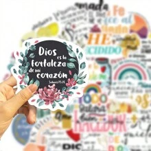50 piezas de pegatinas impermeables de grafiti de estilo español de la biblia para decoración personalizada DIY de maleta, guitarra, cuaderno y talla grande