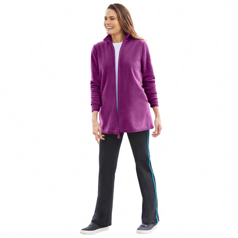 Woman Within Plus Size Zip-Front Microfleece Jacket - PLUM PURPLE - View 1