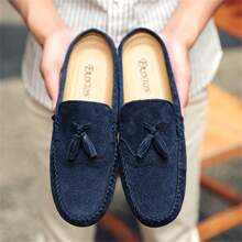Sandalias tipo mocasín para hombre, estilo de vacaciones de moda, Top de cuero azul, verano - Azul - Ver 8