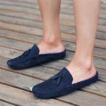 Sandalias tipo mocasín para hombre, estilo de vacaciones de moda, Top de cuero azul, verano - Azul - Ver 2