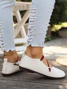 Women's Wide Round Toe Fashionable Comfortable Solid Color Stretch Woven Upper Flat Work Shoes - Beige - View 5