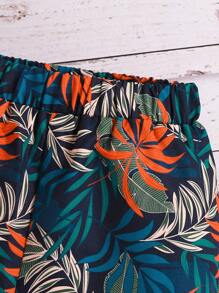 Baby Boy 3pcs/Set Fashionable Leaf Printed Top, Shorts And Outfits Set, Summer - Multicolor - View 5