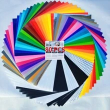 80pcs Permanent Adhesive Vinyl Bundle Premium AdhesiveVinyl With Matte, 64sheets Glossy Vinyl 12"X 12",10 Sheets Matte Vinyl 12"*12" And 6pcs Transfer Tape For Decor Sticker, Signs And Craft Cutters