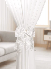 1入組蕾絲簾綁帶蝴蝶結緞帶法式薄紗窗簾綁帶蕾絲配件網紗綁繩 - 彩色 - 查看 2