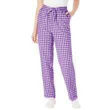 Woman Within Plus Size Seersucker Pull-On Elastic-Waist Pants - 紫色蘭花格子 - 查看 1