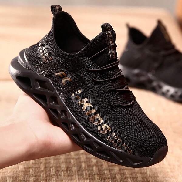 Boys' Spring New Mesh Breathable Casual Sports Shoes, Middle & Kids Student Running Shoes, Random Woven Letter Pattern, Boys' Summer