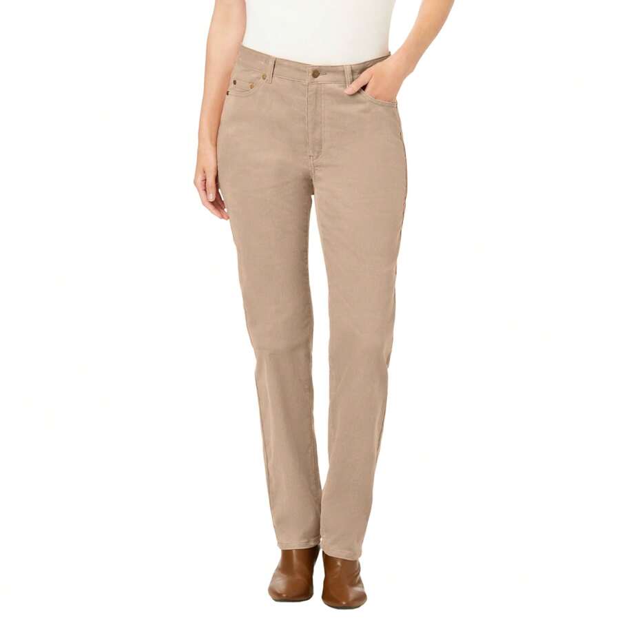 Woman Within Women's Plus Size Tall Corduroy Straight Leg Stretch Pant - KHAKI MỚI - Xem 1