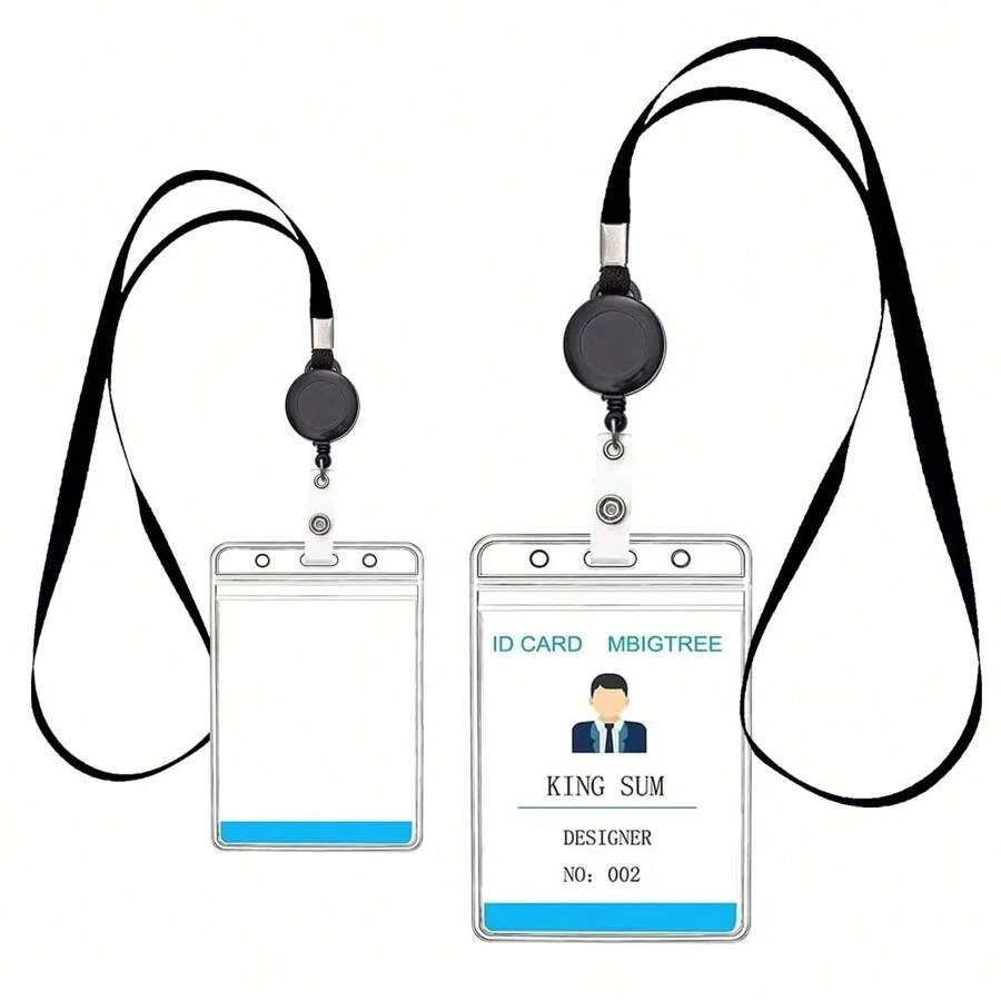 2pcs Waterproof ID Card Holders With Retractable Badge Reels And Lanyards - Suitable For Employees And Nurses - Multicolor - View 1