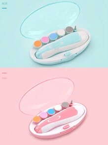 一套婴儿电动指甲锉，适合婴幼儿，6个磨头，4种速度模式，可用于修剪脚趾甲和手指甲。