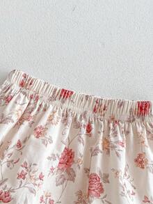 Stylish Baby Girls' Ditsy Floral Two-Piece Set, Short-Sleeved Shirt With Lapel And Bread Pants - Hồng - Xem 4