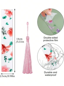 5pcs Flower Pattern Tassel Decor Bookmark, Creative Multi-purpose Book Marker Clip For Reading Book - Blue - View 3
