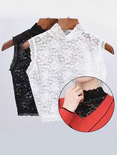 1 Stück Damen einfarbige Spitze Falscher Kragen Ärmellose Weste mit dekorativem Spitzenkragen, geeignet als Accessoire für den täglichen Gebrauch für Frauen