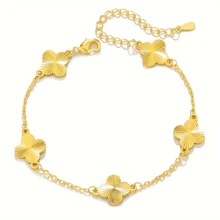 1 pulsera de cadena de oro de 18k con cuatro hojas de hierba simples
