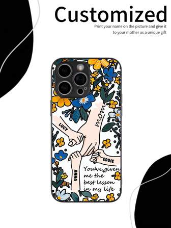 1 pièce Étui de téléphone en verre personnalisé avec empreinte de main pour la Fête des Mères, compatible avec 15 Pro Max/17 Pro Max/Air, S24 Ultra, OnePlus et autres modèles