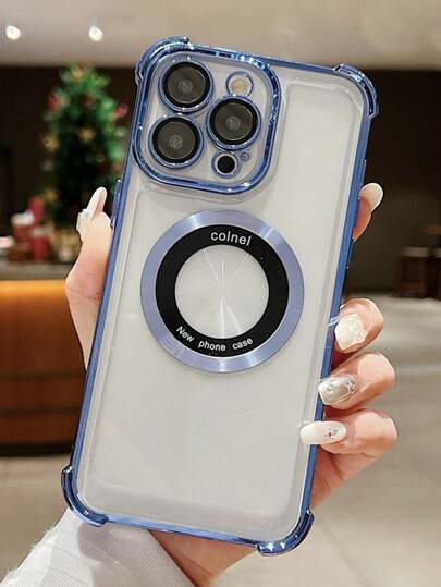 Four-Corner Shockproof Mobile Phone Magnetic Case Compatible With IPhone 15 14 13 12 11 Pro Max Plus Transparent New Men's And Women's Simple Electroplating Protective Cover