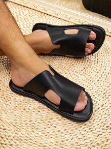 男士阿拉伯風格平底涼鞋，舒適黑色拖鞋