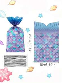 25个可爱紫色美人鱼图案美人鱼尾巴糖果礼品袋，主题生日派对用品，饼干袋，装饰品，感恩节和圣诞节礼物，食品包装袋，烘焙用品 - 彩色 - 查看 2