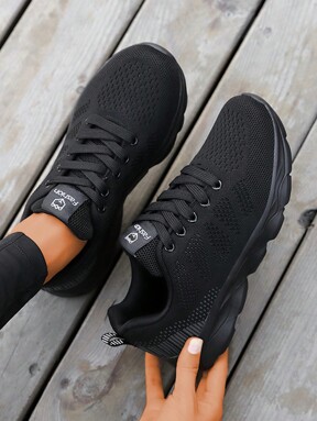 Women's Lightweight Running Shoes With Lace Decoration And Front Tie, Sports Shoes