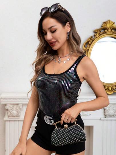 OK@Y blusa FULL lentejuelas frontal de mujer primavera manga de tirantes