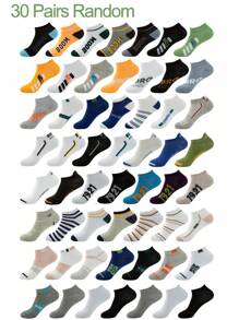 30pairs High Cost-Effective Men's Short Socks For Sports, Leisure, Breathable, Ankle-Length, Color Random - Multicolor - View 1