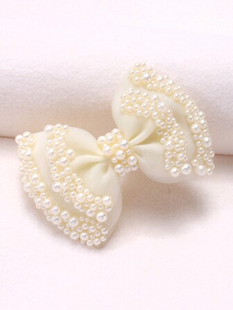 1 pinza para el cabello de nudo de lazo de malla de perlas para niñas niños