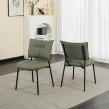 DYHOME Set van 2 leren eetkamerstoelen, metalen poten, eetkamerstoelen zonder armleuningen