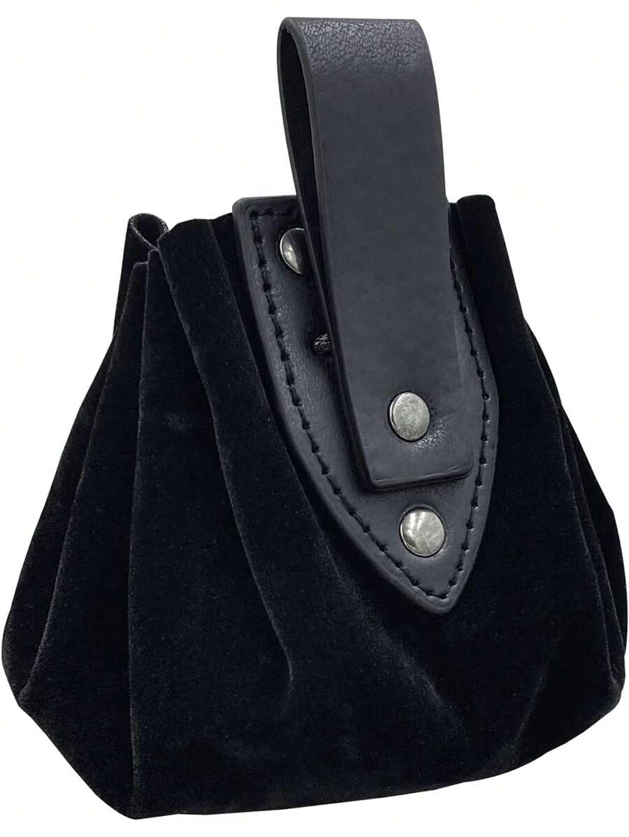 Vintage Medieval Faux Leather Drawstring Pouch, Middle Ages Portable Coin Purse, Rivets Belt Pouch Dice Bag For LARP Ren Faire Halloween - A - View 1