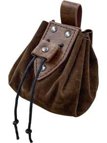 Vintage Medieval Faux Leather Drawstring Pouch, Middle Ages Portable Coin Purse, Rivets Belt Pouch Dice Bag For LARP Ren Faire Halloween - A - View 2