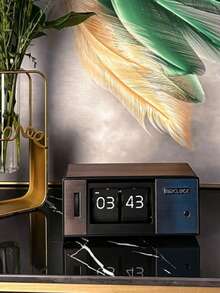 1pc Mini Japanese Style Flip Clock Vintage Wooden Box Shaped Simple Desk Clock With Pendulum Clockwork, Battery Powered (2*Size D Batteries Required) - Multicolor - View 2