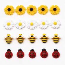 20pcs Resin Daisy Sunflower Bee Ladybugs Mixed Embellishments Flatbacks Cabochons For Scrapbooking DIY Crafts Home Decoration Summer, School