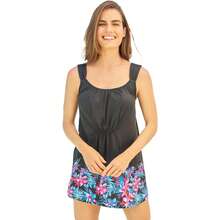 Swim 365 Women's Plus Size Smocked Swim Dress Set - BLACK TROPICAL FLORAL - View 1