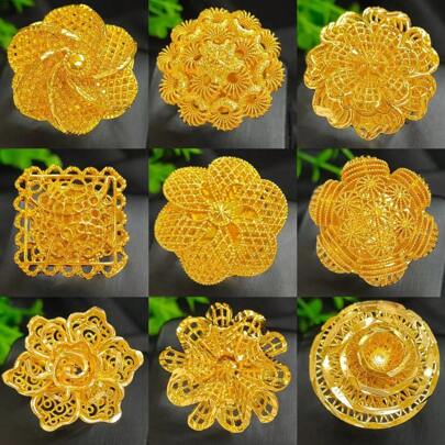 1 件时尚女士花卉 3D 镂空金可调节戒指，适用于沙特阿拉伯、中东、迪拜、非洲婚礼、派对、母亲节、教师节、返校、节日、指环配饰