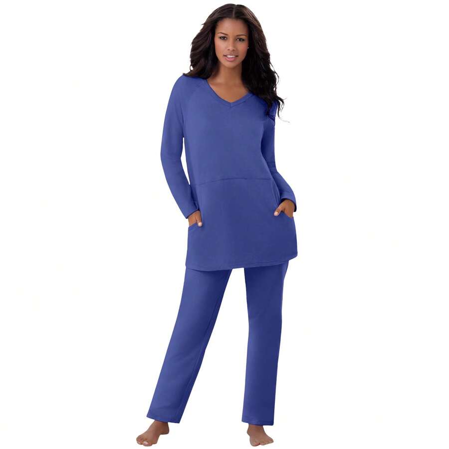 Dreams & Co. Plus Size Petite 2-Piece Lounge Set - 超藍 - 查看 1
