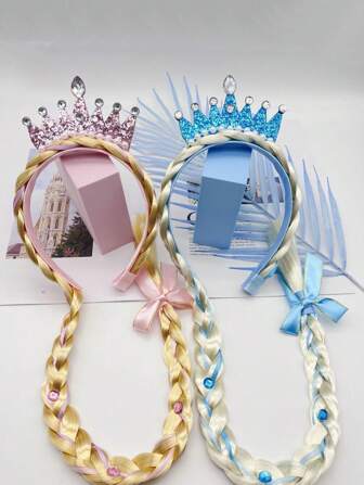 1pc Mesh Hair Hoop For Kids, Blue And Pink Color Hair Accessories, Heart Crown, Snowflake And 3D Butterfly Decor, Suitable For Girls Daily Wear And Pretend Play