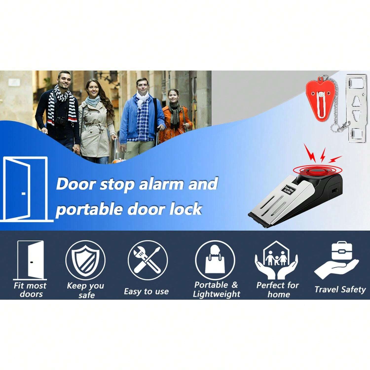 Lot De 3 Topes De Porte Sécurité Avec Alarme - Noir, Acier Inoxydable, Design Moderne