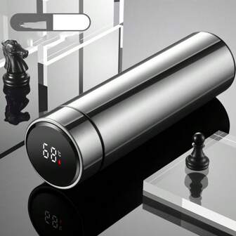 1pc 500ml/16.9oz Temperature Display Smart Vacuum Insulated Bottle With High-Grade Stainless Steel, Large Capacity, Easy-To-Carry, For Business, Commute, Office Use And Travel, Men And Women, Including A Carrying Pouch Water Bottle Back To School