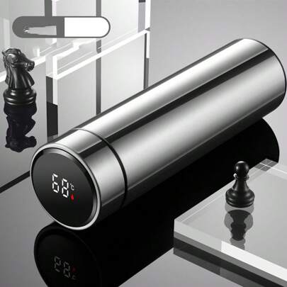 1pc 500ml/16.9oz Temperature Display Smart Vacuum Insulated Bottle With High-Grade Stainless Steel, Large Capacity, Easy-To-Carry, For Business, Commute, Office Use And Travel, Men And Women, Including A Carrying Pouch Water Bottle Back To School