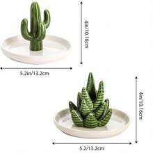 1PC Aloe And Cactus Ring Holder Dish, Ceramic Plant Jewelry Dish Bracelet Earrings Necklace Organizer Tray, Decorative Succulent Trinket Dish For Wedding, Birthday Gifts, Home Decor Back To School