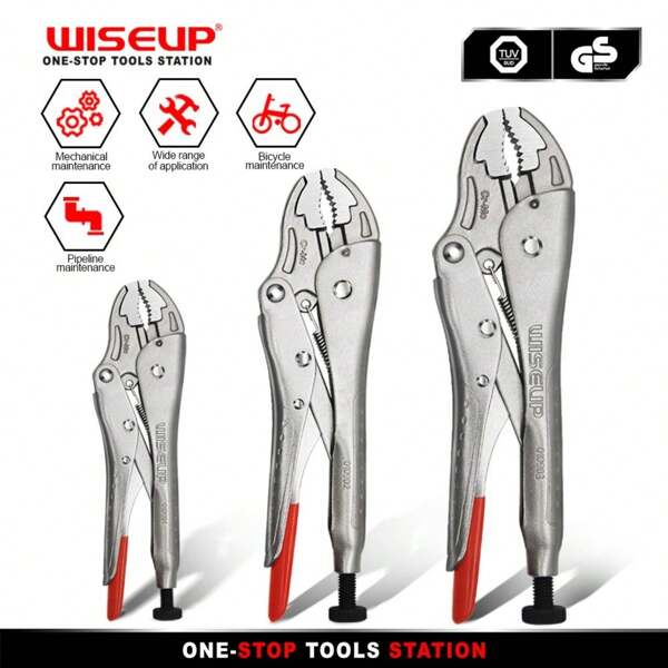 Juego de pinzas de agarre curvas ajustables de 5", 7" y 10" WISEUP, pinzas para tuercas para mantenimiento de cañerías de agua, automóviles, mecánica y uso doméstico