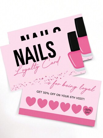 50Pcs Nail Business Card Press On Nail Loyalty Cards Aftercare Card For Nail Salon Polish Manicurist Nail Art Card