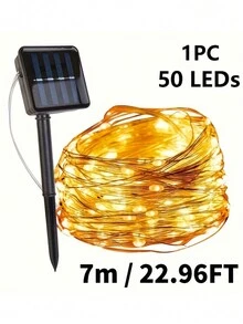 1入組50/100 LED太陽能戶外防水燈，附8種模式銅線仙女燈串，適用於派對婚禮庭院花園草坪路徑太陽能燈，節慶裝飾 - 暖黃色 - 查看 6
