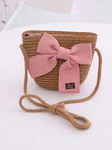 1set Cute Bow-Knot Hat For Girls, Sunshade Bucket Hat For Babies, Anti-UV Wide Brim Princess Bucket Hat Matched With A Small Bag, Summer - Khaki - View 5