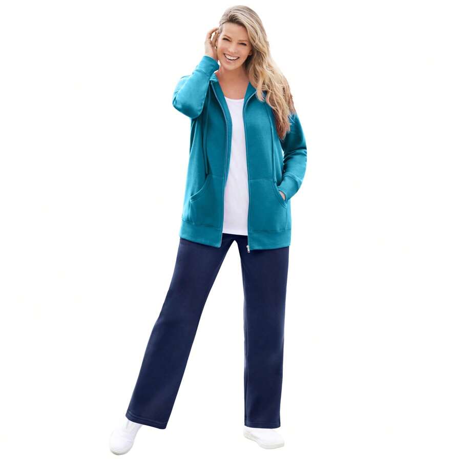 Woman Within Plus Size Better Fleece Zip-Front Hoodie - Màu xanh mòng két đậm - Xem 1
