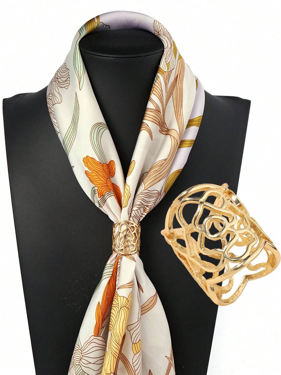 1 件装女士锌合金玫瑰花圆柱形简约围巾固定装饰带丝巾扣情人节 - A - 查看 1