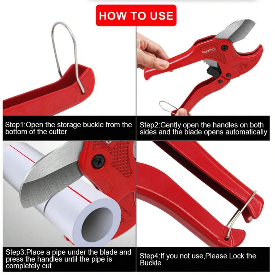 WISEUP Ratchet PVC Pipe Cutter Heavy Duty PPR Plastic Tube Cutting Tool ...