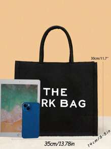 1 个字母工作包印花个性化礼品袋，大容量，防水，便携式海滩字母假日包，工作包，女士和男士时尚帆布手提包带拉链 - 黑色 - 查看 3