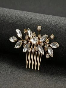 European And American Style Exquisite Crystal Hair Comb For Bridal Wedding Party And Formal Dress, With Rhinestones Valentine's Day Accessories - Gold - View 2