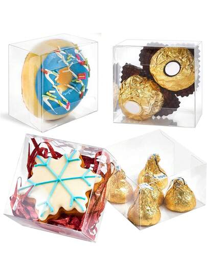 10 件独立透明巧克力奥利奥饼干盒 2.17 英寸 X2.17 英寸 X1.38 英寸独立马卡龙盒、小型零食盒，适用于迷你派对礼品、糖果、月饼包装、单身派对、新娘婚礼礼物、新娘礼物、生日、礼品袋、派对礼品袋、零食袋、透明派对袋、派对礼品、生日袋、包装、返校情人节